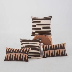 Подушка 2024 модная коричневая крышка геометрическая вышивка хлопковые декоративные подушки для дивана гостиная домашняя декор