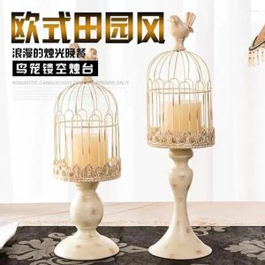 Candle Holders American Vintage Candlestick Home Candlelight Dinner High-end Decoration Metal Bird Cage Shape