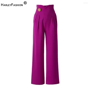 Women's Pants Fresh Summer Candy Color High Waist Wide-leg Trouser Women Quality Street Design For Tall Lady