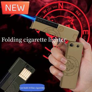 New Collapsible Pistol Shape Cigarette Case Iatable Lighter Outdoor Portable Windproof Direct Punch Blue Flame Creative Gifts