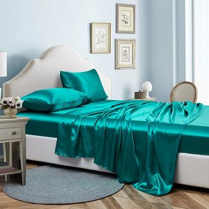 Wysokiej klasy Rayon Queen Bed Arkusz Luksusowy satynowy king size 4 sztuki zestawu Upsadale bliźniacze i poduszki 240325