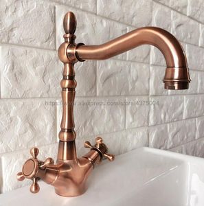 Bathroom Sink Faucets Faucet Antique Red Copper Double Cross Handles Basin Deck Mount Mixer Taps Nrg054