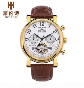 Дизайнерские часы Automatic Mechanical Men Watch с модным кожаным ремнем роскошный бизнес Retro Skeleton Staine Steel2594864