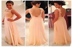 High Quality Open Back 2019 Chiffon Lace Backless Long Peach Color Bridesmaid Dress Party Dress Prom Big Rabatt6637770