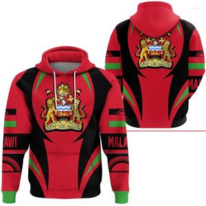 Herrtröjor malawi flaggkarta 3D -tryck för män kläder avslappnad pojke hoody nationell emblem grafiska tröjor