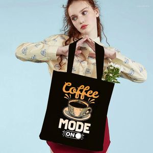 Abendtaschen Kaffeebriefen bedruckte Tasche für Frauenknoten auf Grafik Einkaufstasche wiederverwendbare Schulter -Vintage -Handtaschen