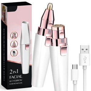 Aparador de sobrancelha 2 in1 Removedor de cabelo facial recarregável USB para mulheres com LED de LED de LED para cabelos faciais 240325