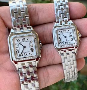 Мода полные брендные часы для запястья Женщина 22 -мм квадратная бриллиантовая нержавеющая сталь металлическая группа ааа роскошные кварцевые часы CT 55