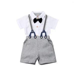 Set di abbigliamento per bambini estate per bambini per bambini vestiti da gentiluomo camicie corta camicie per manica corta per bavaglini per bavaglini da 2 pezzi.