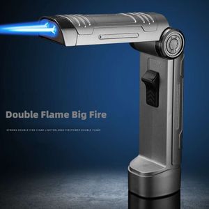 Metal Outdoor Windproof Collapsible Turbo Torch Butane Without Gas Dual Flame Direct Flush Lighter Agrimony Cigar Special Ignition Gun