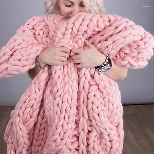 Blankets Chunky Hand Woven Blanket Trendy Thick Yarn Bed Sofa Sleeping Winter Soft Thicken Warm Hand-Knitted Home Decor
