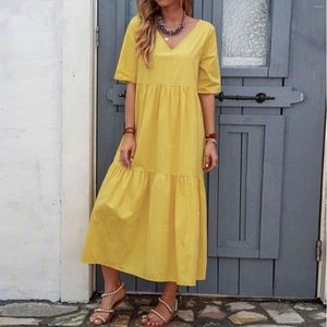 Partykleider Boho Kleiderinnen Frauen Strand Maxi lässige V-Ausschnitt mit Kurzarm Lose Rückenlange weibliche Feiertagskrankheiten