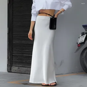 Skirts White Silk Skirt High Waist Long Women Temperament Slim Wrap Hip Midi Autumn Winter Clothes Streetwear Satin