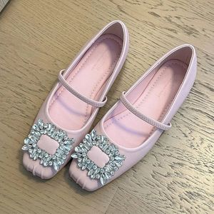 Crystal Women Flats Mary Janes Shoes Luxury Lolita klänning Sandaler Fashion Grunt Square Toe Shoes Summer Female Zapatos 240326