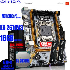 Motherboards Qiyida X99 Motherboard Set Kit with Intel Lga20113 Xeon E5 2670 V3 Cpu (2*8gb) 16gb 3200mhz Ddr4 Desktop Memory Matx Nvme M.2