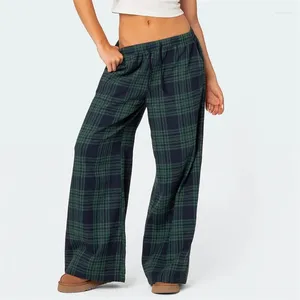 Spodnie damskie kobiety y2k ponadwymiarowe spodnie dresowe letnie moda kraciasta na swobodne elastyczne kieszenie na wysokim poziomie talii Pajama Streetwear