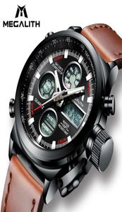 Megalith Watch Men Wojskowy sport Waterproof Wristwatch LED Digital Multifunkcyjny zegarek męski zegar brąz