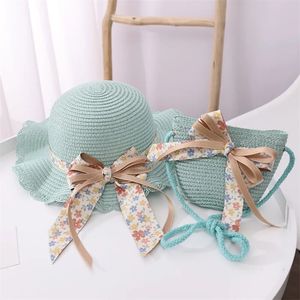 straw hat for kids summer girls beach hat childrens sun hat girls summer straw hat bag set sunscreen Japan 240410