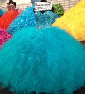 Niebieska sukienka balowa sukienki Ragazza Quinceanera 2015 Kryształowe z koraliki Tiulle Vestidos 15 lat szesnastu dziewcząt maskaradowe sukienki Ball 2625571