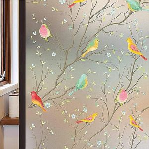 Window Stickers Stained Frosted Bird Decorative Glass Privacy Film Non-Adhesive Static Cling Sun Blocking Heat Decor