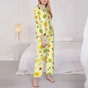 Home Clothing Zitronendruck Pyjama Sets Frühlingsfrüchte Schlaf Nachtwäsche weibliche 2 Stück Retro übergroß