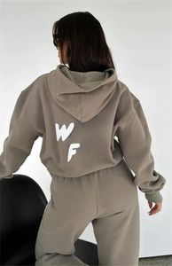 Kobiety z kapturem foxx designer bakorzyny foxs stroje biała bluza joggery mody sporty dwa 2 -częściowe zestawy długie rękawy pullover z kapturem kobiety foxx uliczne odzież sportowa