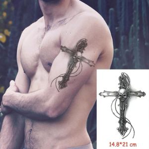 Tattoos Temporäres wasserdichte Tattoo -Aufkleber Kreuz, Schädel, Pfeil, Blumenentwürfe für Männer, Frauen und Kinder