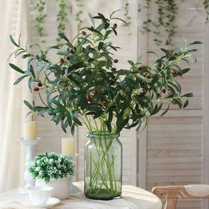 Dekorativa blommor 6 gafflar Artificial Green Plant Olive Branch Diy Decoration Plants Wreath Leaf With Fruit For Home El Wedding