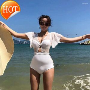 2024 Yüksek Kaliteli Tasarımcı Mayo Kadınları Kadın Retro Mayo Takım Kadınlar Bandaj Bodysuits Seksi Derin V See-Through Bikini Yüksek Bel Tek Parça Mayo