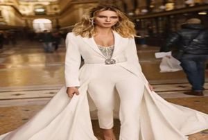 Berta White Jumpsuits Long Sleeve Satin Evening Dresses with Jackets Plus Size Robes De Soiree Pants Suits Party Prom Gowns BC28072759411