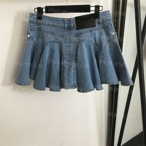 Zip ruffle hem jeans kjol kvinnor kort denim halv klänning luxry designer korta kjolar