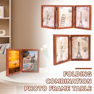 Frames Hinged Po Frame Double/Trifold Folding Picture 180° Foldable Wood For 5x7in Free Standing