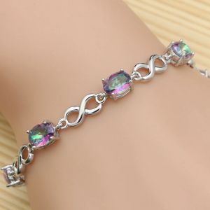 Bangles Beautiful Rainbow Mystic Fire Cz Bracelet Solid Genuine Sterling Sier Jewelry for Women Free Gifts Box&shipping