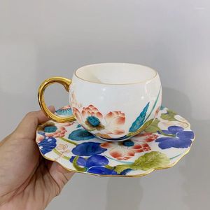 Cups Saucers Chinese Royal Style Tea And Saucer Sets Lotus Pattern Beautiful Flower Bone China Garden Coffee Cup For Friend Tableware