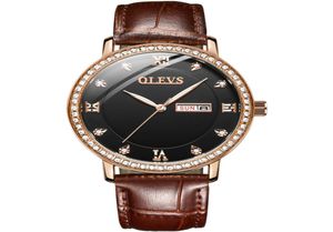 Luxury Brown Leather Watch Men Diamond Mens Watches Date Auto Business Montre Homme Clock de quartzo à prova d'água para homem relógio new3294904