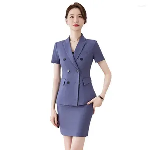 Two Piece Dress Summer Short Sleeve Formal Professional Women Business Suits 2 Set With Skirt And Tops OL Styles Ladies Career Blazers