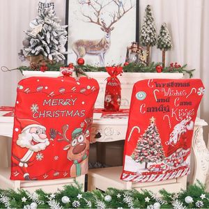 Chair Covers 2024 Christmas Red Back Cover Santa Claus Hat Decorations For Home Year Decoration Noel Decor