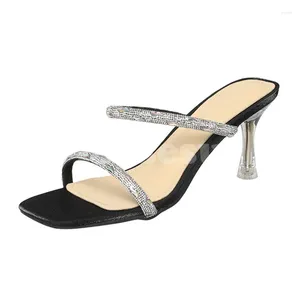 Slippers Summer 2024 Style Women Square Toe Cap Narrow Band Design Female Temperament Elegant Fairy Shoes