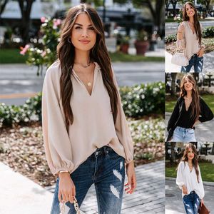 2024 Spring Autumn New Womens Cool Long Sleeved Shirt Solid Color Comfortable Casual V-neck Loose Women'sTop