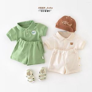 Kleidungssets Koreaner 2024 Sommer Baby Boys 2pcs Kleidung Set Baumwoll Kurzarm Cartoon T-Shirts Solid Shorts Anzug Kleinkindoutfits