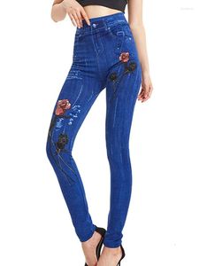 Women's Leggings Rose Flower Printed Women Pants Print Jeggings Sexy Girl Polyester High Waist Faux Jeans Denim Fitness Leggins