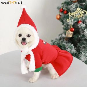 Dog Apparel WarmHut Christmas Hat Costume Funny Pet Santa Cosplay Dress Cat Puppy Fleece Outfits Warm Xmas Red Green