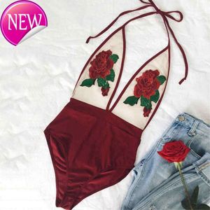 2024 neuer Modedesigner Großhandel Womens Badwear sexy Frauen rot sexy Sommer Blumensticke Schwimmkleidung Halfter Frauen Badeanzug Push Up Bikini High Taille One Piece M.