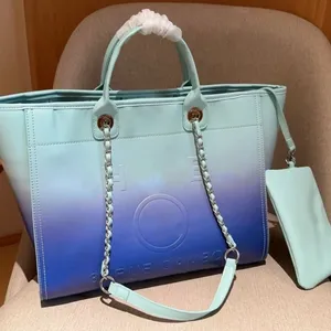 New Beach Bags Paris Gradient Summer Color Bag Big Capacity Totes Girl Beach Bags 2pcs/set With a Little Purse 37cm Size 4 Color Stock Shoulder Chain Bag 9A Quality