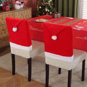 Chair Covers Dining Hat Christmas Kitchen Red Hats For Home Room Backrest Decoration Polyester Fiber