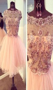 Actual Image 2016 Cheap Homecoming Dresses Capped Sleeve Beaded Tulle Vestido De Festa Prom Gowns Party Homecoming Graduation Gown5384774