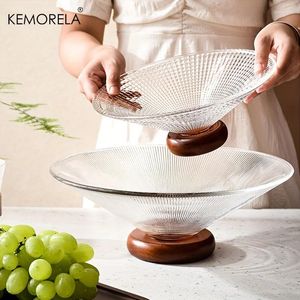 Plates Glass Small Fruit Plate With Wooden Base Simple Creative Home Decorative Living Room Coffee Table Candy