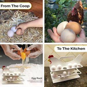 Kitchen Storage Creative Fridge Egg Holder Chicken Pattern Organizer Bins Portable Stackable Display Container Wooden Stand