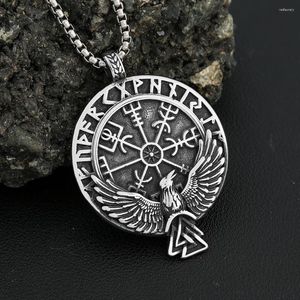 Anhänger Halskette Nordische Wikinger Edelstahl Kompass Rune Halskette für Männer Frauen Vintage Odin Raven Amulettschmuck Großhandel Großhandel