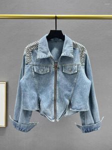 Women's Jackets Short Fashion Denim Jacket Spring Slim Fitting Long-sleeved With Diamonds